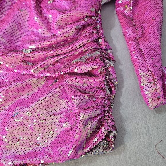 BOOHOO Us Sz 6 NWT Pink Sequin Drape Minidress Lined L/s Zip Up - Picture 7 of 11